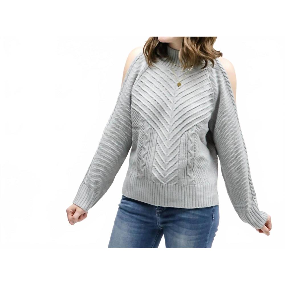 NEW MOUNTAIN VALLEY cold shoulder knit sweater in grey